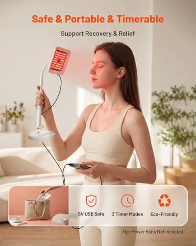 Red Light Therapy for Face and Body, 3 Wavelength 660nm 730nm 850nm Infrared Light Therapy Desk Lamp with 360°Adjustable Head & Phone Stand for Home Office Travel Portable Use, Ideal Gift for Women - Thumbnail 6