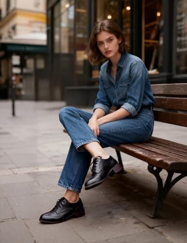 Yremael Women Black Oxfords Lace Up Pointed Toe Classic Business Formal Wingtip Brogue Dressy Shoes - Thumbnail 2