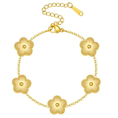 GWH 18K Gold Plated Silver Plated Four Leaf Clover Bracelet, Women Anti-fade Lightweight Jewelry, Italian Style Bracelet Elegant Lady Accessory Gift - Image 1