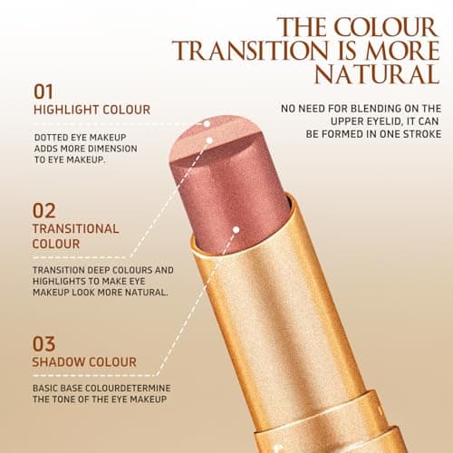 O'CHEAL 3 Color Gradient Eyeshadow Stick Matte Shimmer Waterproof Long-lasting Crease-proof & easy to apply, suitable for dailymakeup touch-ups，Eye shadow pen for Make Up 03#Fine Glitter Orange - Thumbnail 4