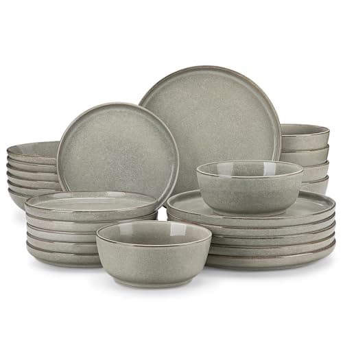 vancasso ANYA 24 Pieces Plates and Bowls Set, Stone Grey Dinnerware Sets, Reactive Glaze Dishes Set for 6, Ceramic Dishware Sets Kitchen Dinner Set, Microwave & Dishwasher Safe - Image 1