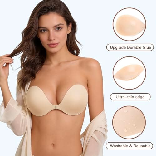 MITALOO Sticky Bra Slicone Adhesive Bra Seamless Push Up Invisible Strapless Backless Covers for Women Beige - Thumbnail 4