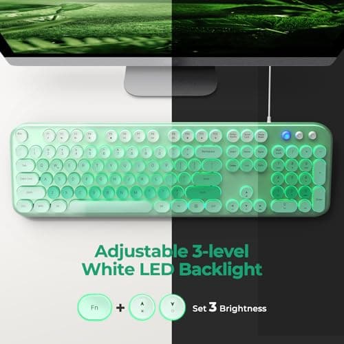 Atelus Wired Backlit Keyboard, Full Size USB Keyboard with Colorful Retro Keycaps, Numeric Keypad and Media Hotkey for Computer Desktop PC Laptop and Windows 7 8 10 11 - Thumbnail 2