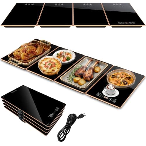 Electric Warming Tray（36.6x15x1inch） Glass Surface, 4-in-1 Food Warmers for Parties Buffet with 8 Temp Settings and 24H Timer, Full Surface Heating, Modular Warming Trays for Buffets Party, Gold Edge - Image 1