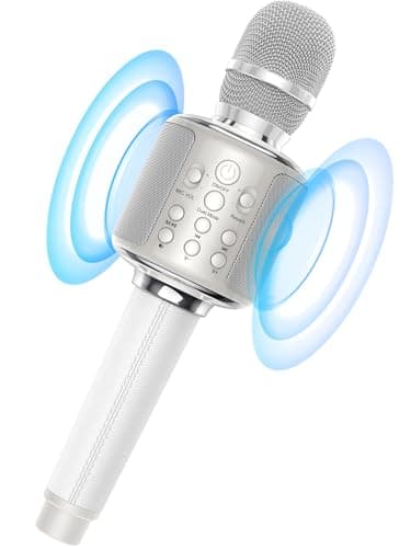 MetFut Wireless Bluetooth Karaoke Microphone, Built-in Loud Speaker for 10H Playback, Add Reverb/Duet Mode/Earbuds Monitoring, Portable Karaoke Machine for Entertainment & Singing Practice (White)