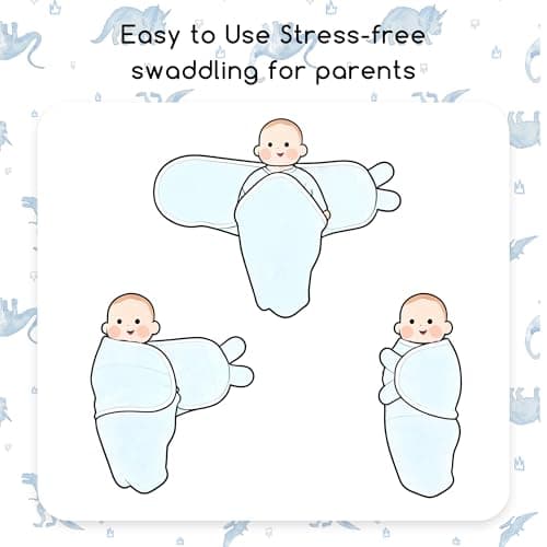 CIVARUA KIDS Baby Swaddles for Newborn Organic Cotton,Soft & Snug Newborn Velcro Swaddle 3-6 Months Sleep Sack Helps Calm Startle Reflex, 2-Pack Wrap Nursery Swaddling Blankets Blue Dinosaur - Thumbnail 6