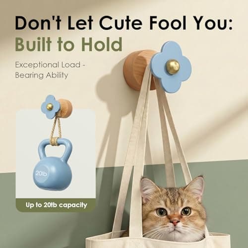 Tindbea Upgreded Cheery Wood Wall Hooks Heavy Duty Coat Rack Wall Mount for Coat, Purse, Hat, Robe, Towel, Clothes, Decorative Home Storage for Bathrooms, Eentryway, Kitchen Door, Blue - Thumbnail 6