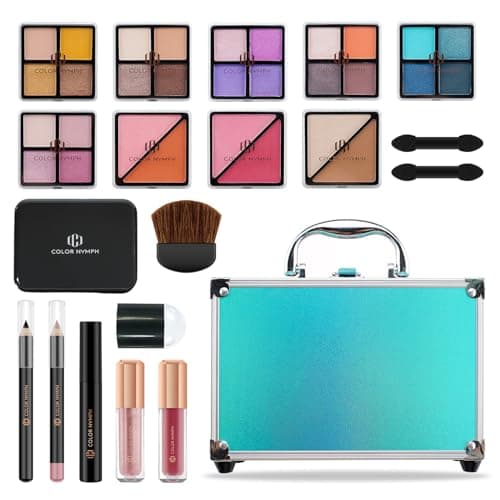 Color Nymph Beginner Makeup Kits For Teens With Train Case Included Full Makeup Kit Eyeshadow Palette Blushes Bronzer Highlighter Lipstick Brushes Mirror (Green) - Image 1