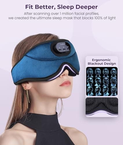 MUSICOZY 3D Bluetooth Sleep Mask with Headphones and Timer, Wireless Sleep Headphones for Side Sleepers, Eye Mask with Bluetooth Headphone, Unique Gifts for Men Women, Blue - Thumbnail 3