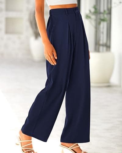 BTFBM Women High Waist Palazzo Pants Fall 2025 Casual Wide Leg Trousers Loose Work Office Business Suit Pant Pockets(Navy, XX-Large) - Thumbnail 3