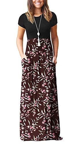 DEARCASE Women Long Dress Flower Red XX-Large Crewneck Boho Short Sleeve Maxi Loose Floral Printed Casual Hawaiian Flowy Vintage Spring Summer Beach Dresses with Pockets - Image 1