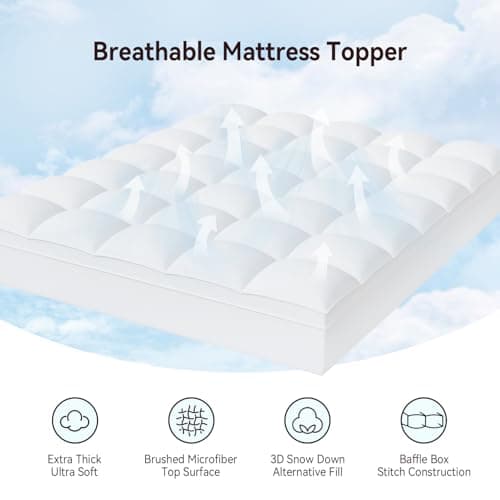 ABENE Twin Size Mattress Topper for Back Pain Relief, Extra Thick Mattress Pad Pillowtop, Soft Plush Mattress Cover Bed Topper with Deep Pocket, Overfilled Down Alternative Filling, White - Thumbnail 3