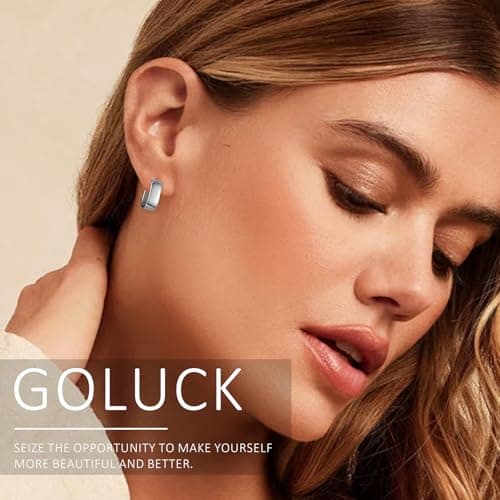 Goluck Small Hoop Earrings for Women, 925 Sterling Silver Chunky Hoops Earrings, Hypoallergenic Huggie Hoops, Small Thick Huggie Hoop Earrings for Jewelry Gifts - Thumbnail 6