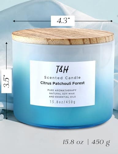 Citrus Patchouli Forest 3-Wick Soy Candle | 15.8 oz Large Scented Candle for Home | Clean Burn Long Lasting | Herbal Citrus Scent | Gift Ready - Thumbnail 4