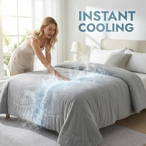 Cooling Comforter for Hot Sleepers & Night Sweats, Breathable Lightweight Cooling Blanket for Menopause & Summer, Soft Cool-to-Touch, Oeko-TEX, Grey, 60x80 Inches - Thumbnail 5