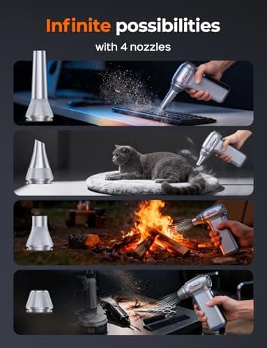 Electric Air Duster 180000RPM, Powerful Cordless Compressed Air Duster with 3-Speed Mini Air Duster Blower, Rechargeable Dust Cleaner for Computer Keyboard, PC, Car, Outdoor & Home Cleaning - Thumbnail 6