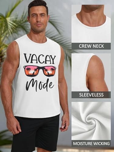 Gentlewarm Tank Tops for Men Palm Graphic Muscle Mens Shirts Casual Quick Dry Sleeveless Running Tank Top White - Thumbnail 4