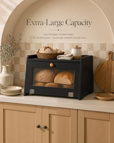 TIRYIUOU Bread Box for Kitchen Countertop: Large Capacity Farmhouse Bread Bin with Acrylic Window, Storage Container for Homemade Bread, Large Bread Holder for Kitchen Counter, Pantry Shelf - Thumbnail 2