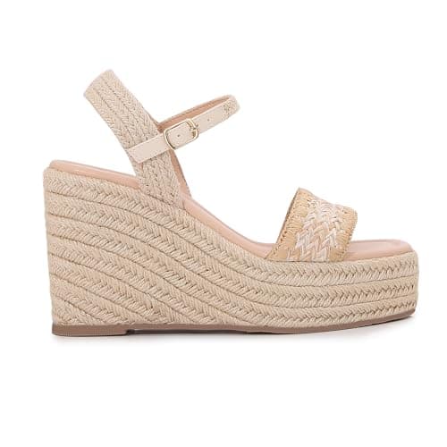 Paiyonan Women's Raffia Strap Espadrille Wedge Sandals - Ankle Buckle Platform Wedges Open Toe Summer Beach Casual Shoes (Raffia Beige, US Footwear Size System, Adult, Women, Numeric, Medium, 5.5) - Thumbnail 5