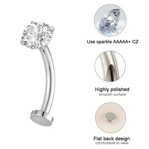 Gnbaoya 4 Pcs 14G Titanium Floating Belly Button Rings for Women Hypoallergenic Flat Back Belly Button Ring 8mm/10mm/12mm/14mm Internally Threaded CZ Opal Navel Rings Piercing Jewelry (Silver, 12mm) - Thumbnail 6