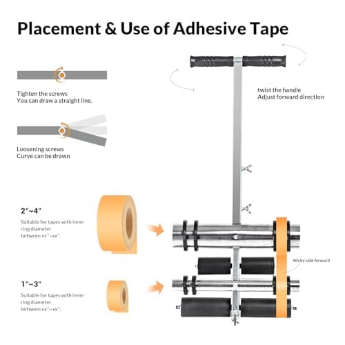 TuToing Court Line Tape Machine, Hand Push Type Parking Lot Line Striping Machine, Basketball Court Marking Kit with Drawing Circle, Width Adjustable for Asphalt Or Concrete, Driveway, Road Warning - Thumbnail 3