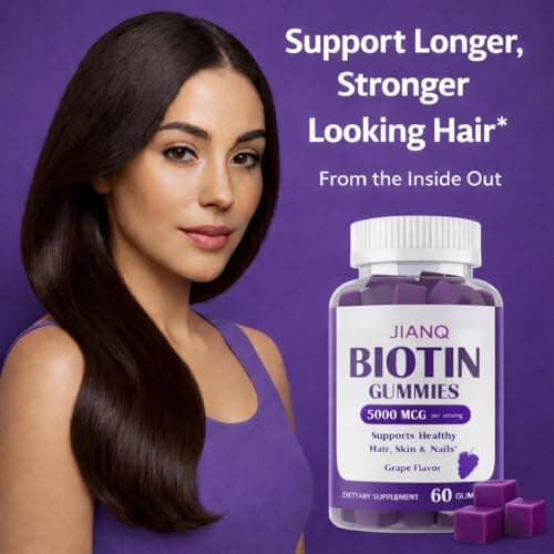 JianQ Biotin Gummies for Hair Skin & Nails – High Strength 5000 mcg Biotin with Collagen, Zinc & Vitamin C | Vegan, Sugar-Free, Non-GMO | Supports Healthy Hair Growth, 120 Count - Thumbnail 3