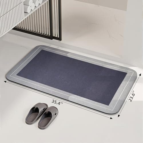Large Bath Mat Rug, Rubber Non Slip Bath Mat Super Absorbent Quick Dry Bathroom Floor Mat Thin Bathroom Rugs Fit Under Door-Shower Rug for in Front of Bathtub Shower, Grey, Easy to clean, 23.6"x35.4" - Thumbnail 2