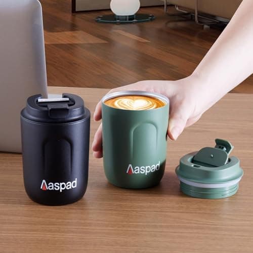 Aaspad Coffee Tumbler 8 Oz-12 Oz Standard Medium Espresso travel mug Stainless Steel Double Wall Vacuum Insulated metal cups with Leak proof lid Thermal or iced Cappuccino Latte Americano Office gift - Thumbnail 4