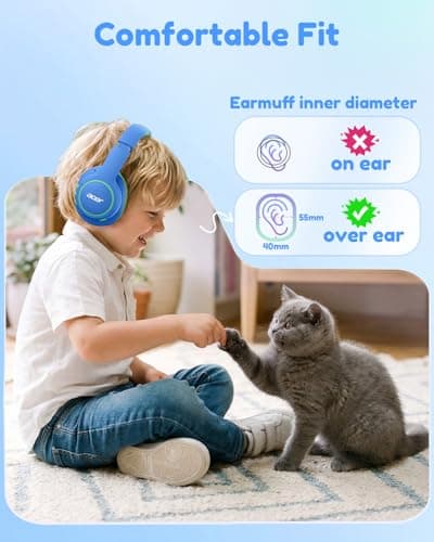 Acer Kids Bluetooth Headphones, Over Ear Headphone for Kids with Mic, 75H Playtime, 85dBA Safe Volume, Bluetooth 6.0, USB C Fast Charging, Toddler Headphones for iPad/Tablet/Travel/School-Blue Green - Thumbnail 2