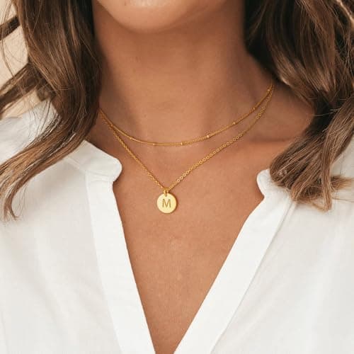 Vjoypro Layered Initial Necklaces for Women, 14K-Gold-Plated Initial V Letter Coin Pendnat Y-Necklaces Layering Long Necklace Dainty Bar Necklace Jewelry Gifts for Women - Thumbnail 3