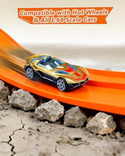 15Ft Flex Track Starter Set – Classic Extra Long Bendable Flexible Race Car Track, Rolls Up Racetrack Portable, Compatible with Diecast 1/64 Scale Cars, Kids 3+ Years-Orange - Thumbnail 3