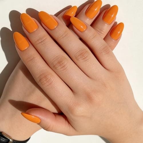 Bright Orange Press on Nails Medium, False Acrylic Nails Press Ons,Jelly Fake Nails,Natural Petite Glue on Nails,Stick on Nails for Women Girls in 30 PCS - Thumbnail 2