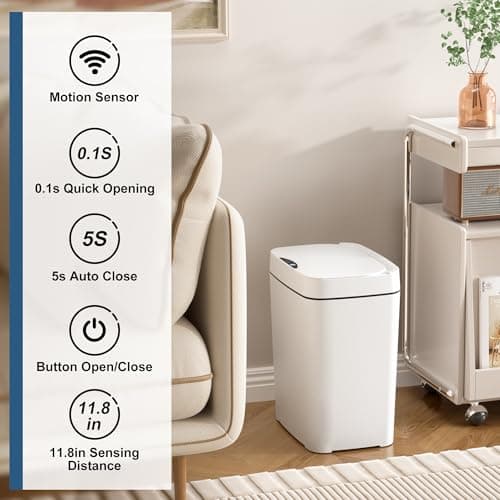 Vanpopubs 2 Pack 2.7 Gal Bathroom Trash Can with Lid, Automatic Trash Can Small Smart Garbage Can Touchless, Slim Motion Sensor Waterproof Plastic Trash Bins for Bedroom Office Kitchen Toilet - Thumbnail 2