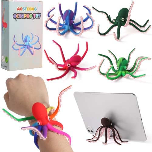 AOSTEONG Octopus Fidget Toy with Suction Cups – Silicone Stress Relief and Sensory Play Desk Toy, Bendable Tentacles for Creative Poses, Portable Gift for Kids, Teens and Adults (1 Pc-Rainbow)