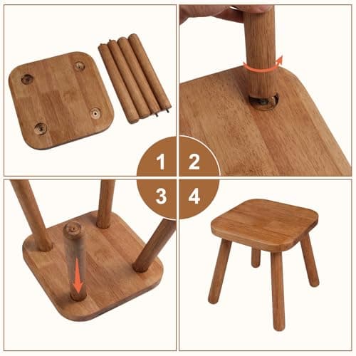 zaowofires Solid Wood Step Stool，Wooden Plant Stool, Wood Plant Stand, Round Footstool, Removable Portable, Small Short Shoe Changing Stool (Walnut, 9.3inch) - Thumbnail 5