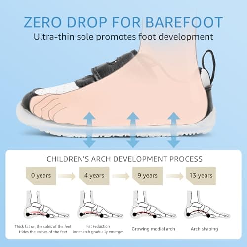 STQ KIDS Toddler Wide Toe Box Barefoot Shoes Boys Sneakers Zero Drop Baby Tennis Running Shoes Lightweight Non-Slip First Walking Shoe Outdoor Activities School Black White Infant Size 3 - Thumbnail 5