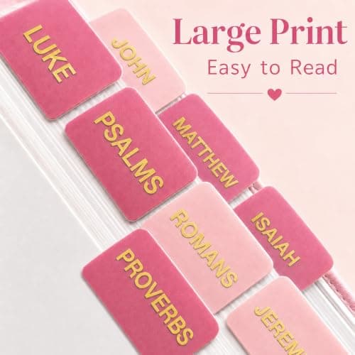 JIAANNING Pink Bible Tabs for Women, 90 Pcs Laminated Gold Foil Large Print Index Tabs, Easy Navigation Tabs for Bible Study & Journaling, Feminine Style - Thumbnail 3