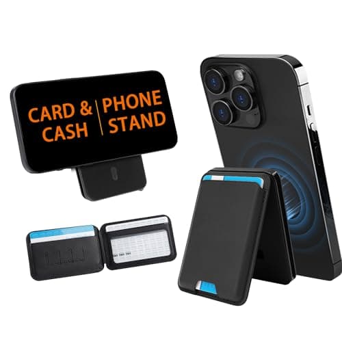 TOYFID for MagSafe Wallet,Men's Slim Bifold Card Holder with Stand,5 Cards Capacity Adjustable Stand RFID Blocking ID Window Vegan Leather Minimalist Magnetic Wallet for iPhone 17-12 Series,Black - Image 1