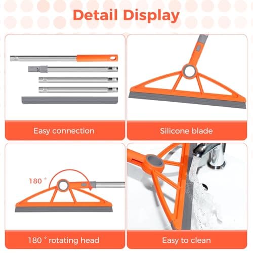 wlich 2-in-1 Air Broom, 180° Rotating 54 Inch Adjustable Silicone Rubber Broom Includes 2 Scraping Strips, Sweep and Silicone Tools with Long Handle for Cleaning Bathrooms,Glass,Tiles,Pet Hair - Thumbnail 4