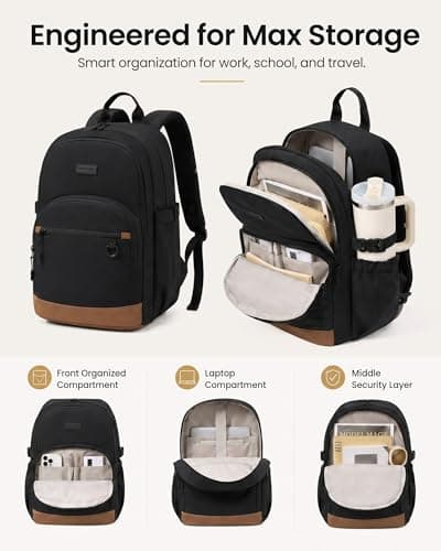 LOVEVOOK Laptop Backpack for Women Men, Waterproof School Backpack for High School College, Large Capacity Travel Bookbag with Luggage Sleeve, Chest Strap & Water Bottle Pocket, 15.6 inch - Thumbnail 5