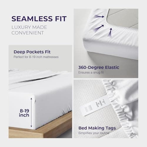 THREAD SPREAD 100% Egyptian Cotton King Size Sheets Set - 2000 Series Luxury King Bed Sheets (4 PC, White), Silky Soft & Cooling Sateen Weave, 17 Inch Extra Deep Pocket Hotel Collection Sheet Set - Thumbnail 5