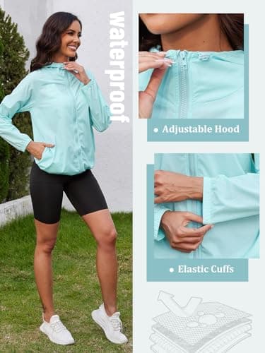 PITINAN Womens Rain Coat Lightweight Waterproof Outdoor Rain Jacket Hooded Packable Rain Jacket Women Rain Coat for Women Waterproof Windbreaker Womens Hiking Rain Jacket Light Blue L - Thumbnail 4
