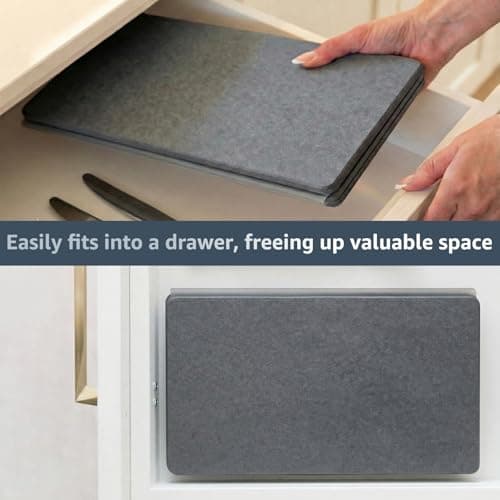 Sisher Large Stone Dish Drying Mat For Kitchen Counter,Quick Dry Diatomaceous Earth Drying,Water Absorbing,Easy To Store,Foldable For Dish Racks, Bottles, Cups, And Cutlery.(24" × 16" Dark Gray) - Thumbnail 5