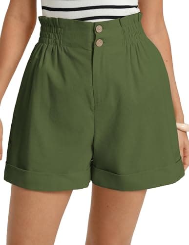 GRACE KARIN Shorts for Women A-line Paper Bag Shorts Comfy Lightweight Casual Shorts with Pockets Army Green M - Image 1