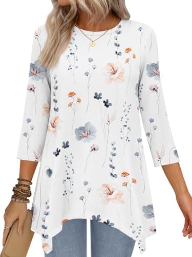 JUSTFASHIONNOW Womens Plus Size Tops 3/4 Sleeve Womens Shirts Loose Fit Dressy Casual Tunics Or Tops to Wear with Leggings（White，3X-Large - Image 1