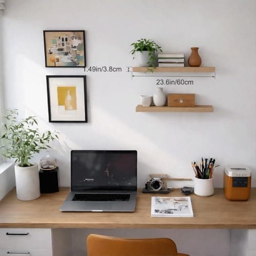 Modcraft Floating Shelves for Wall 24 Inch (Set of 2), 7.1" Deep Wide Wall Mounted Shelf for Bathroom Organizer Over Toilet, Modern Wood Storage Shelving for Bedroom Kitchen Living Room, Oak - Thumbnail 6