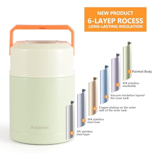 Insulated Thermo Soup Jar for Kids & Adults, 27 oz Stainless Steel Thermal Food Container with Spoon, Triple Layer Insulation (Green) - Thumbnail 5