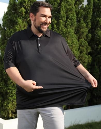 uideazone Men's Big and Tall Performance Polo Shirt - Moisture Wicking Dry Fit Golf Shirts, Wrinkle-Free Business Casual Short Sleeve Top for Men,Black, XL - Thumbnail 2