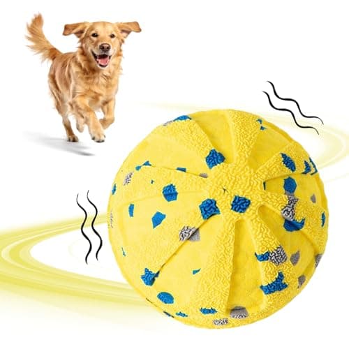 Interactive Dog Ball Toy for Medium Large Dogs, Durable E-TPU Bouncing Ball with Rechargeable Battery, Waterproof for Outdoor Play, Keeps Dogs Engaged (Yellow)