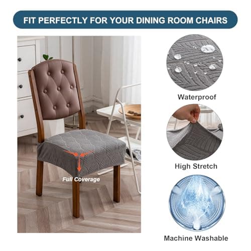 YUEANG Removable Washable Dining Chair Seat Covers Set of 6,Stretch Jacquard Chair Seat Cushion Protector Slipcovers, Rear Covers - Thumbnail 2